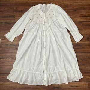 Victoriana White Cotton‎ Prairie Dress Women M Cottagecore Coquette Lace Boho